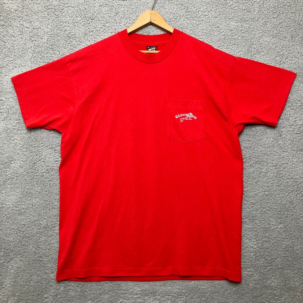 Vtg Best Fruit of the Loom Tee Men XL Single Stitch Red Engine Rebuilders Pocket